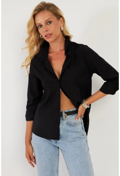 Kadın Siyah Basic Gömlek ZER411