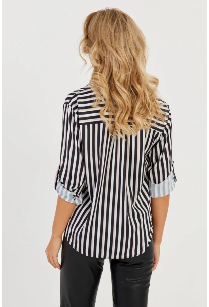 Kadın Siyah-Beyaz Çizgili Saten Gömlek SF2536