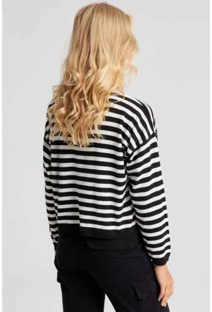 Kadın Siyah-Beyaz Çizgili Triko İnce Kazak YV211