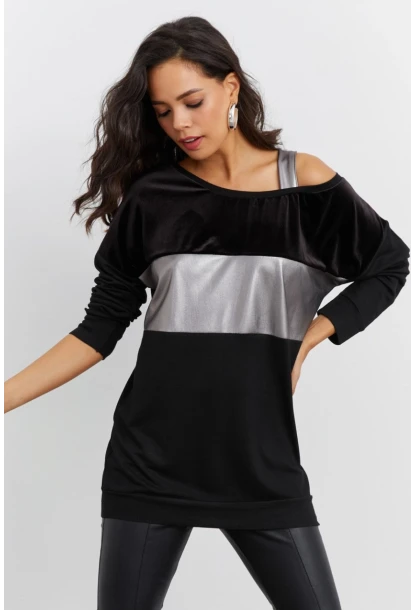Kadın Siyah Bloklu Bluz ST819