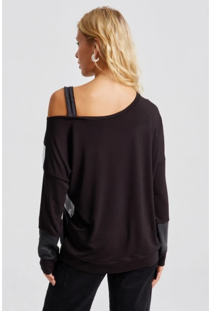 Kadın Siyah Bloklu Bluz ST825