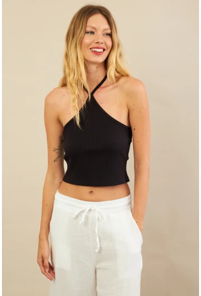 Kadın Siyah Boncuk Detaylı Sırtı Açık Bluz LPP1245-90