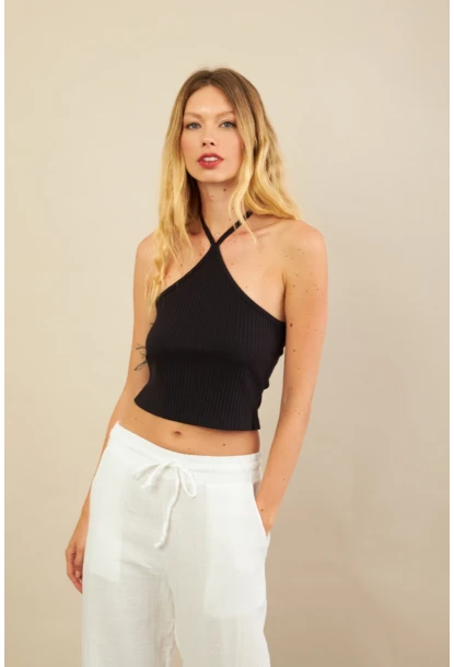 Kadın Siyah Boncuk Detaylı Sırtı Açık Bluz LPP1245-90