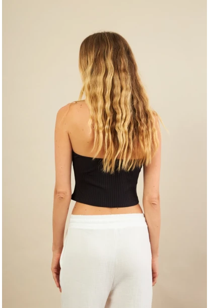 Kadın Siyah Boncuk Detaylı Sırtı Açık Bluz LPP1245-90