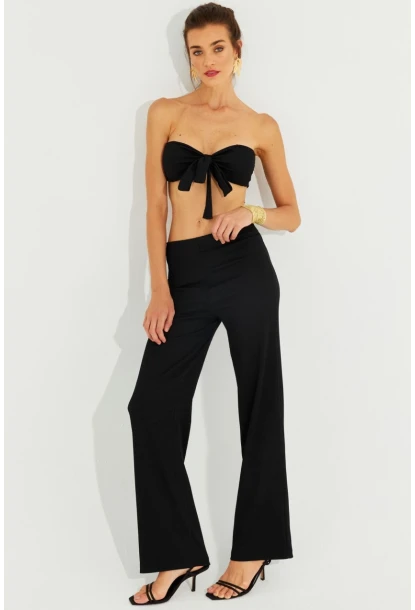 Kadın Siyah Büstiyerli Pantolon Takım YEL221225