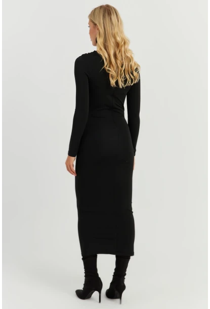 Kadın Siyah Büzgülü Midi Elbise KED5000