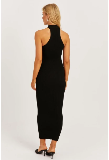 Kadın Siyah Çapraz Yaka Triko Elbise YZ630