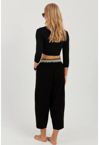 Kadın Siyah Cepli Şalvar Pantolon ÖM1203