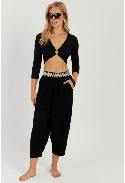 Kadın Siyah Cepli Şalvar Pantolon ÖM1203