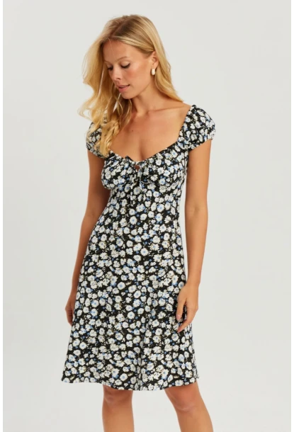 Kadın Siyah Çiçekli Mini Elbise GÇ165