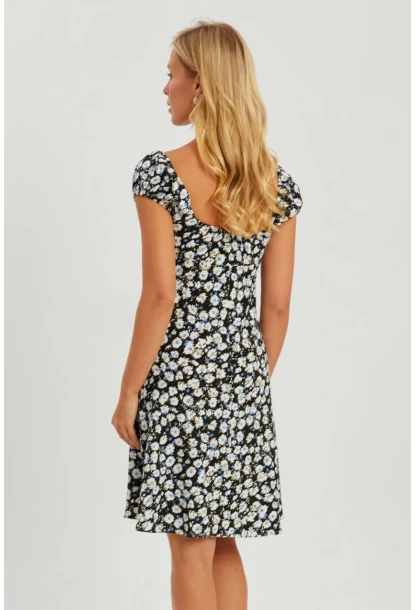 Kadın Siyah Çiçekli Mini Elbise GÇ165