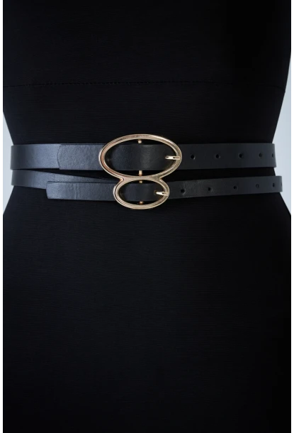 Kadın Siyah Çift Tokalı Çiftli Kemer BE724