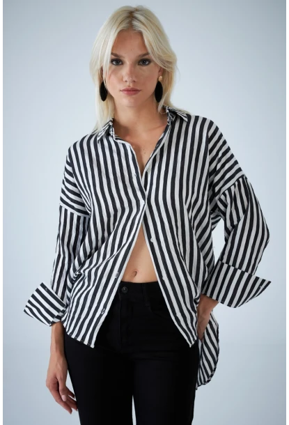 Kadın Siyah Çizgili Gömlek ELN600