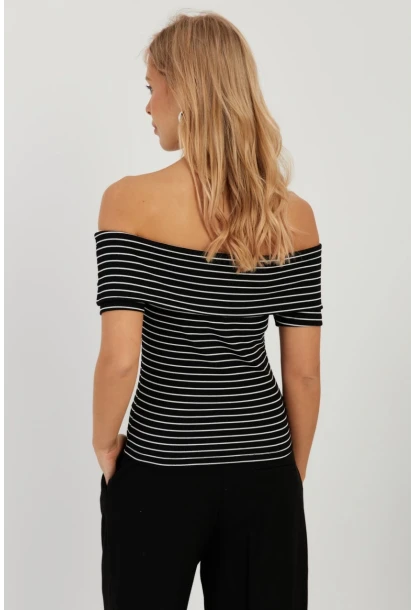 Kadın Siyah Çizgili Madonna Bluz YZ1001
