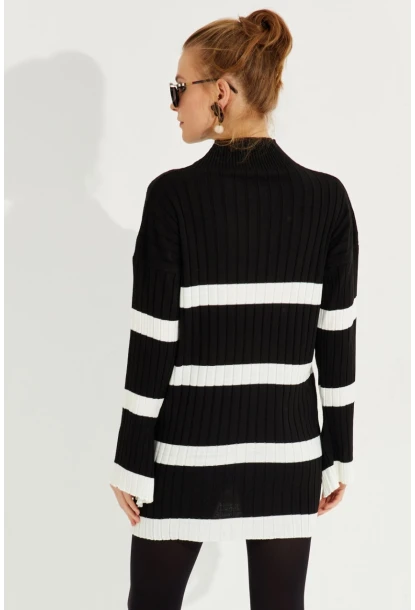 Kadın Siyah Çizgili Mini Triko Elbise YV212