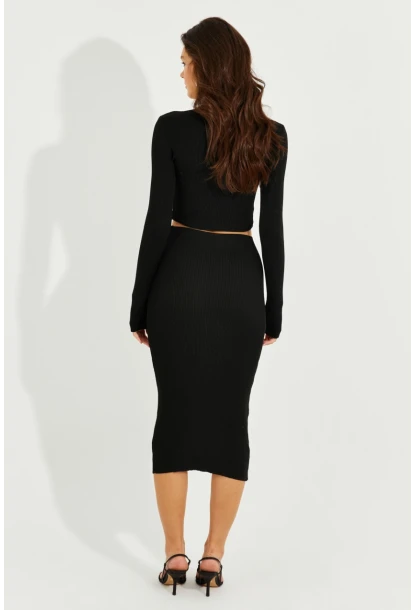Kadın Siyah Crop Etek Takım KZ2201