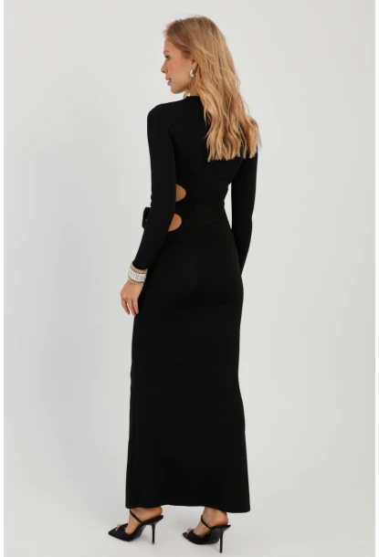 Kadın Siyah Dekolteli Skuba Maxi Elbise MON122