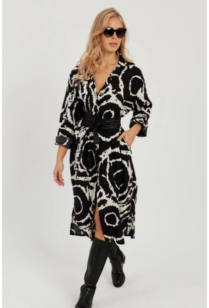 Kadın Siyah Desenli Gömlek Elbise LV174