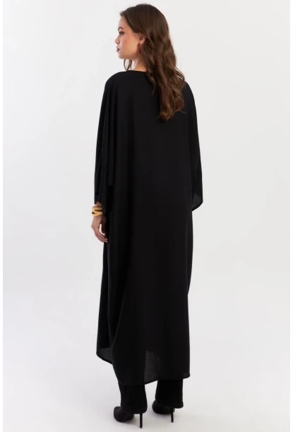 Kadın Siyah Desenli Maxi Dokuma Elbise ALO150