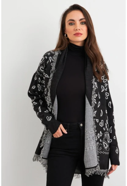 Kadın Siyah Desenli Triko Hırka MVI14209