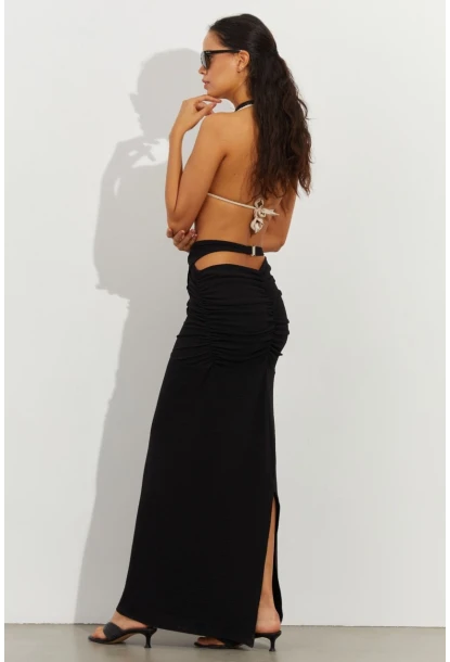 Kadın Siyah Drapeli Etek B224