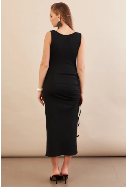 Kadın Siyah Drapeli Midaxi Kaşkorse Elbise EY3112