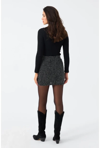 Kadın Siyah Düğme Detaylı Mini Etek RX447