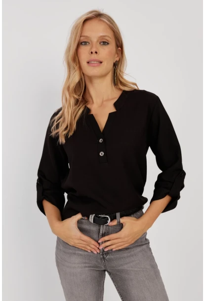 Kadın Siyah Düğmeli Bluz BR1320