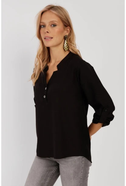 Kadın Siyah Düğmeli Bluz BR1320