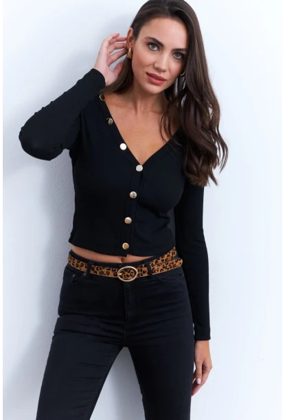 Kadın Siyah Düğmeli Kısa Hırka EY2952