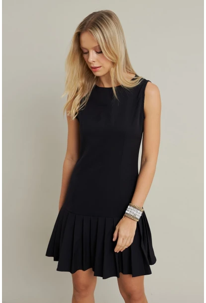 Kadın Siyah Etegi Pileli Mini Elbise FRY2265