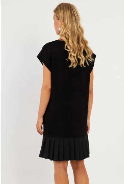 Kadın Siyah Eteği Volanlı Midi Elbise ST158