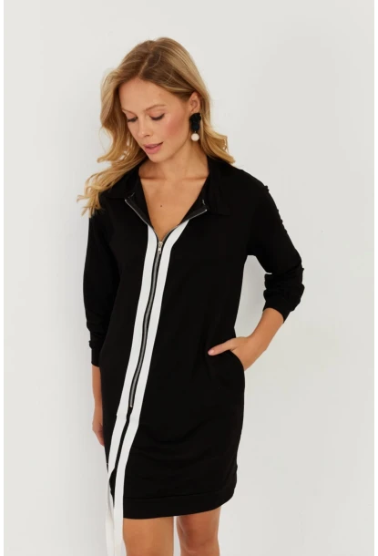 Kadın Siyah Fermuarlı Midi Elbise ST5025