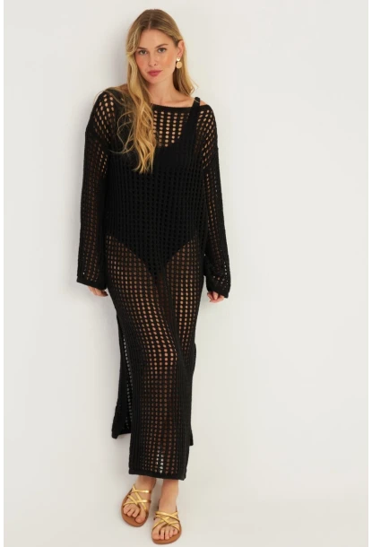 Kadın Siyah File Kaftan SMT550