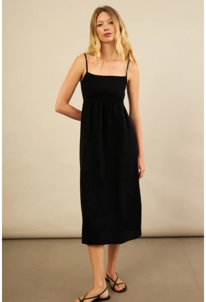 Kadın Siyah Gipeli Midi Müslin Elbise YEL221685