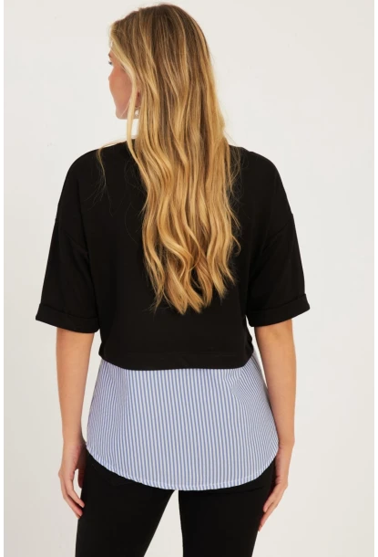 Kadın Siyah Gömlek Dataylı Bluz ST835