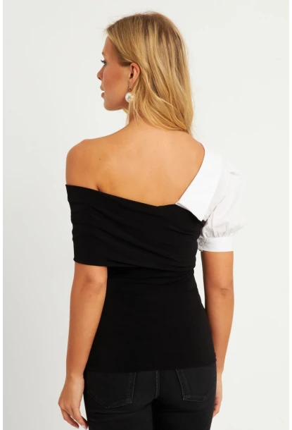 Kadın Siyah Gömlek Detaylı Bluz MEN2055