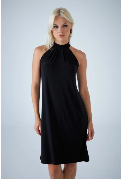 Kadın Siyah Halter Yaka Midi Elbise LPP1309