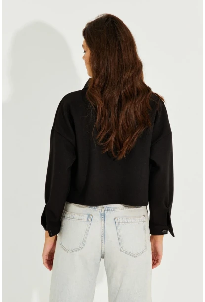 Kadın Siyah Kaşe Cepli Kısa Ceket PP2444