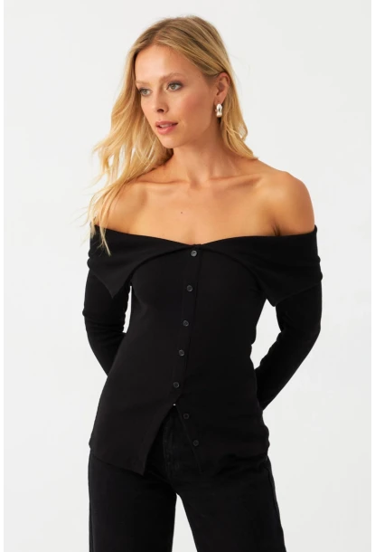 Kadın Siyah Kaşkorse Bluz RLO3032-9