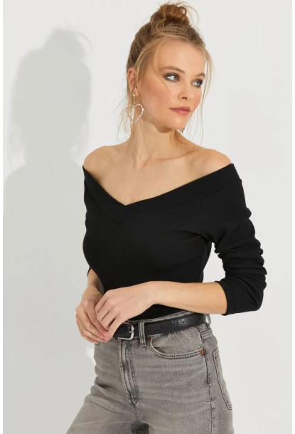 Kadın Siyah Kaşkorse Bluz Yİ2495