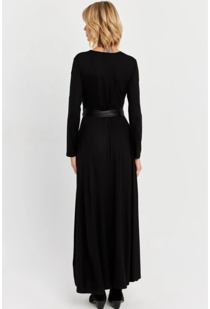 Kadın Siyah Kruvaze Maxi Elbise VTN3