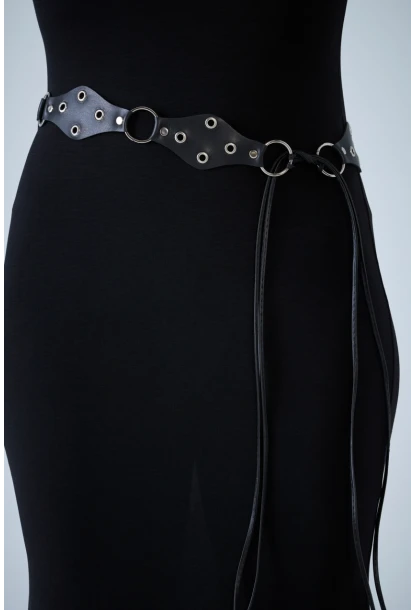 Kadın Siyah Kuşgözlü Bağcıklı Kemer BE726