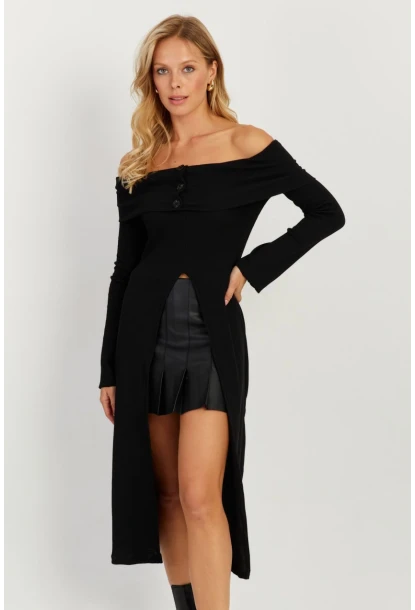 Kadın Siyah Madonna Yaka Tunik EY2710