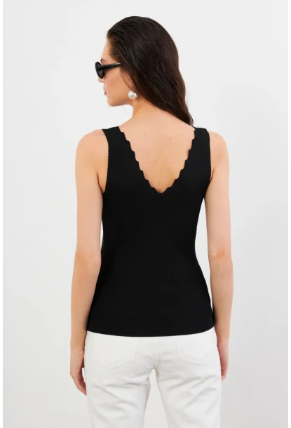 Kadın Siyah Merdiven Yaka Triko Bluz YV83