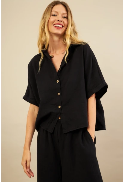 Kadın Siyah Müslin Gömlek BTY101