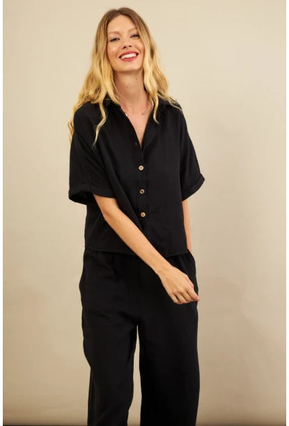 Kadın Siyah Müslin Gömlek BTY101