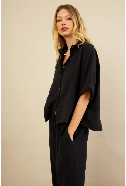 Kadın Siyah Müslin Gömlek BTY101