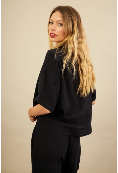 Kadın Siyah Müslin Gömlek BTY101