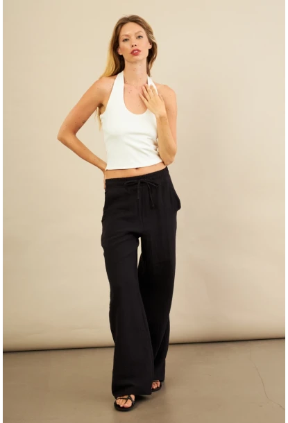 Kadın Siyah Müslin Pantolon FRO1004